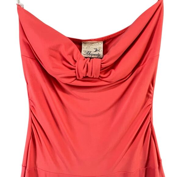 Rhapsody Y2K Strapless Dress Womens M Orange Bandeau Stretch Shark Bite Coquette - Picture 6 of 15